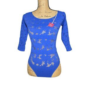 NWT Nordstrom Poof Royal blue leotard three-quarter length sleeves Bodysuit M/L